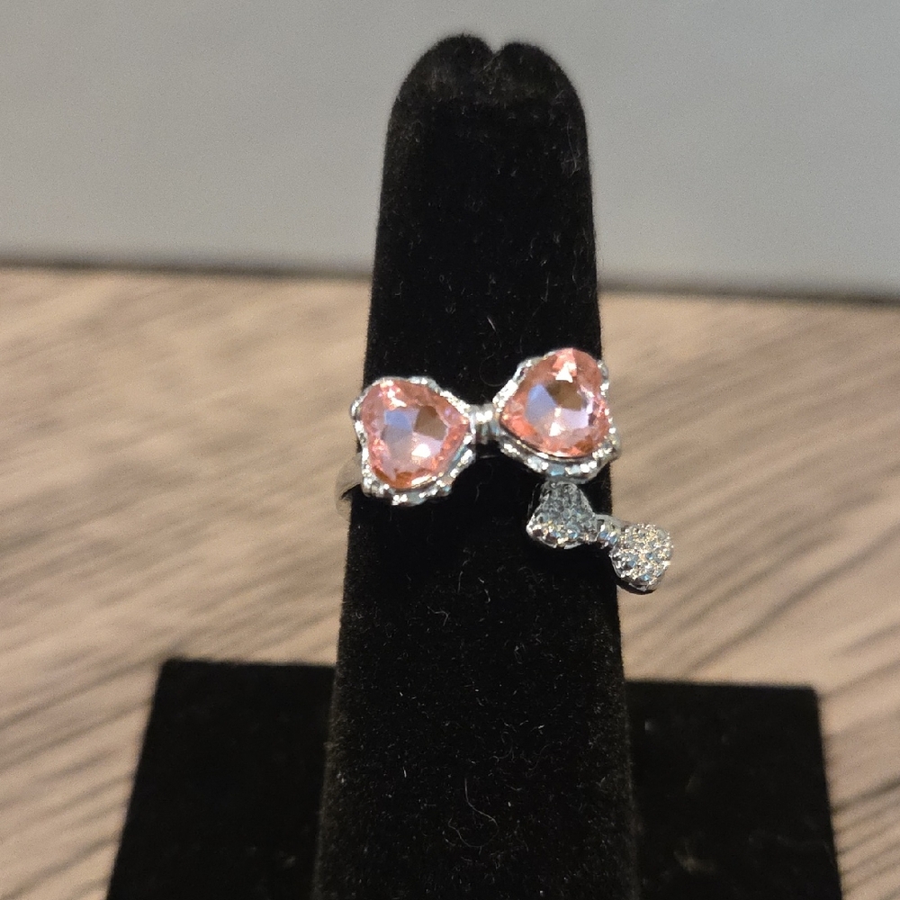 Double Bow Ring w/ Pink Stones